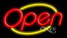 Red Open With Yellow Border Neon Sign