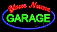 Custom Green Garage Blue Border Animated Neon Sign