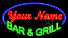 Custom Green Bar And Grill Blue Border Animated Neon Sign