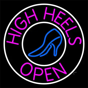 Pink High Heels Open With White Border Neon Sign