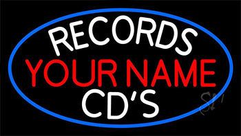 Custom Records Cds White Border Blue Neon Sign