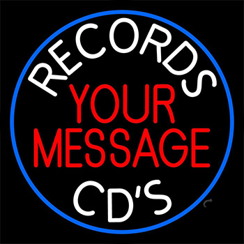 Custom White Records Cds Blue Border Neon Sign