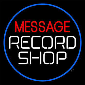 Custom White Record Shop With Blue Border Neon Sign