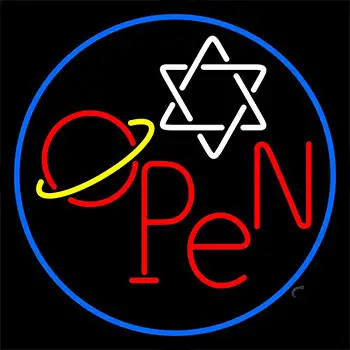 Open Psychic Blue Border Neon Sign