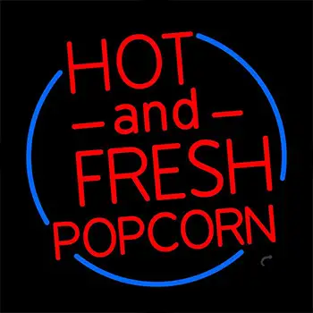 Red Hot And Fresh Popcorn With Border Neon Sign
