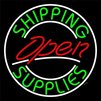 Red Shipping Supplies With Circle Open Neon Sign