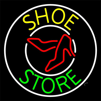 Shoe Store With White Border Neon Sign