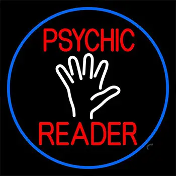 Red Psychic Reader White Palm And Blue Border Neon Sign
