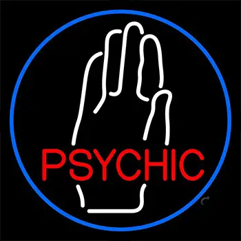 Red Psychic With White Palm Blue Border Neon Sign