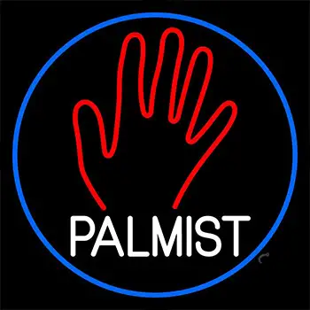 White Palmist Red Palm Blue Border Neon Sign