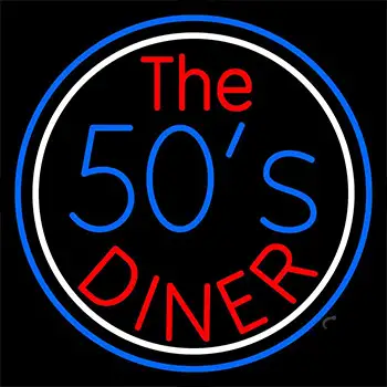 Blue And White Border The 50s Diner Circle Neon Sign