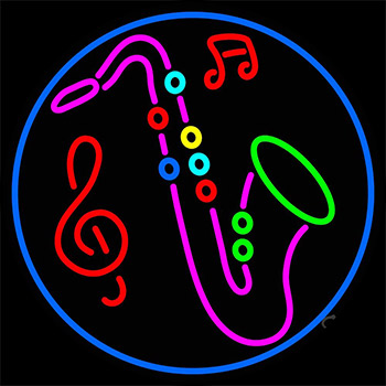Saxophone With Music Notes Neon Sign
