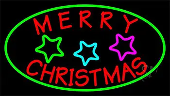 Red Merry Christmas With Stars Neon Sign