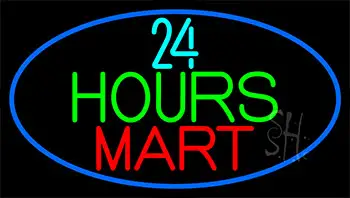 24 Hours Mini Mart With Blue Neon Sign