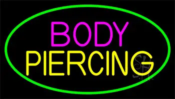 Blue Body Piercing With Green Neon Sign