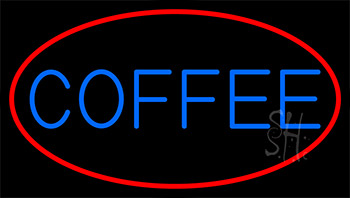Blue Coffee With Red Neon Sign