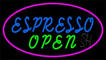 Blue Espresso Open With Pink Neon Sign