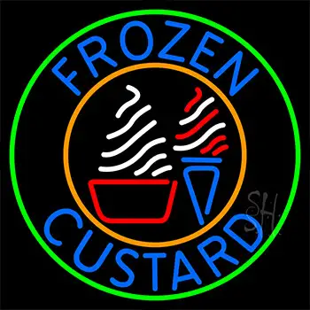 Blue Frozen Yogurt With Green Circle Logo Neon Sign