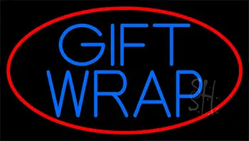 Blue Gift Wrap With Red Neon Sign