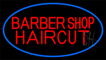 Barbershop Haircut With Blue Border Neon Sign