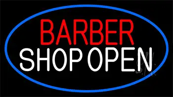 Barber Shop Open With Blue Border Neon Sign