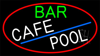 Bar Cafe Pool With Red Border Neon Sign