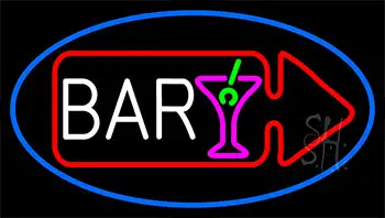 Bar With Wine Glass Arrow Neon Sign