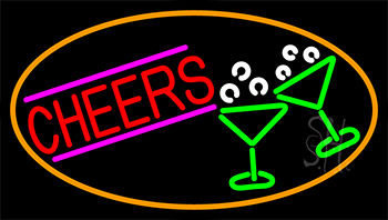 Cheers And Wine Glass With Orange Border Neon Sign