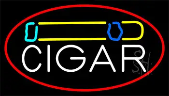 Cigar And Smoke With Red Border Neon Sign