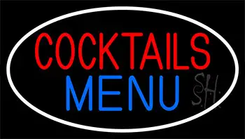 Cocktail Menu With Bottle And Glass Neon Sign