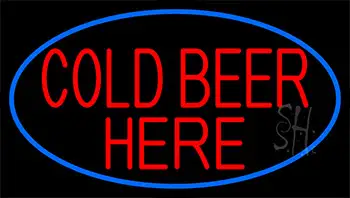 Cold Beer Here With Blue Border Neon Sign