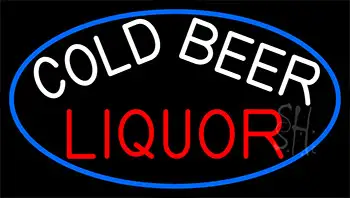 Cold Beer Liquor With Blue Border Neon Sign