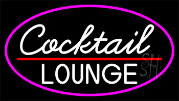 Cursive Cocktail Lounge With Pink Border Neon Sign