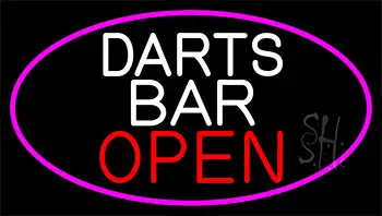 Dart Bar Open With Pink Border Neon Sign