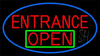 Entrance Red Open With Blue Border Neon Sign