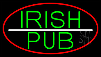 Green Irish Pub With Red Border Neon Sign