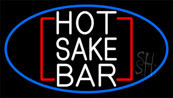 Hot Sake Bar With Blue Border Neon Sign