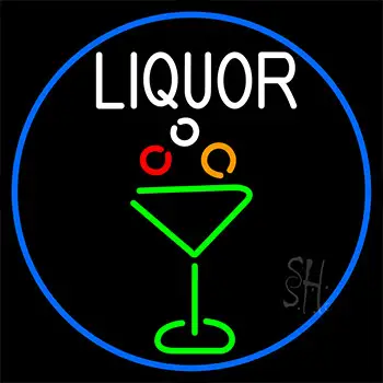 Liquor And Martini Glass With Blue Border Neon Sign