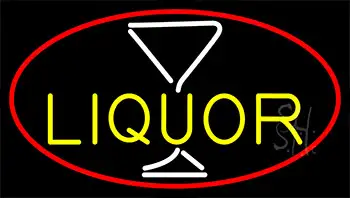 Liquor And Martini Glass With Red Border Neon Sign