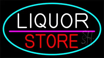 Liquor Store With Turquoise Border Neon Sign