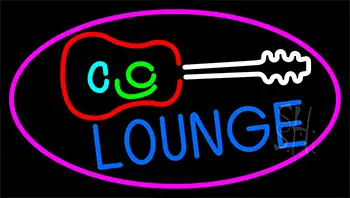 Lounge And Guitar With Pink Border Neon Sign