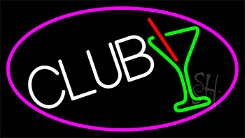 Martini Glass Club With Pink Border Neon Sign
