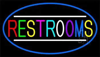 Multicolored Restrooms With Blue Border Neon Sign