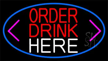 Order Drinks Here With Arrow With Blue Border Neon Sign