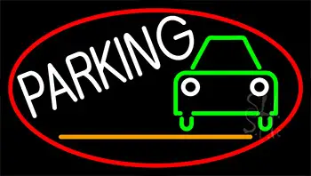 Parking And Car With Red Border Neon Sign