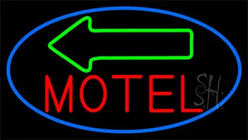 Red Motel With Green Arrow Neon Sign