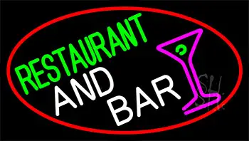 Restaurant And Bar And Martini Glass With Red Border Neon Sign