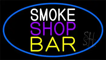 Smoke Shop Bar With Blue Border Neon Sign