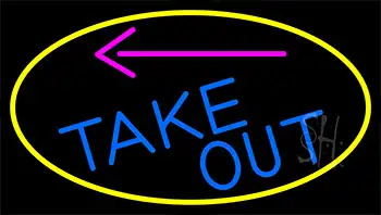 Take Out And Arrow With Yellow Border Neon Sign