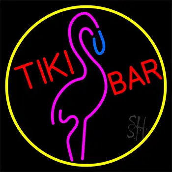 Tiki Bar Flamingo With Yellow Border Neon Sign